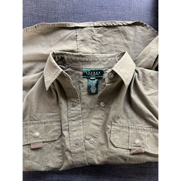 Ralph Lauren Woman P/S Safari Shirt 100% Cotton Button Down Beige Khaki Pockets - Picture 5 of 9